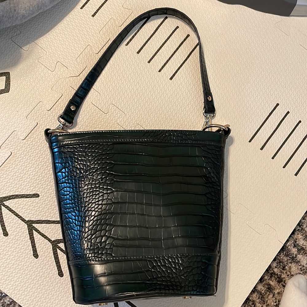 Dark hunter green crocodile print bag